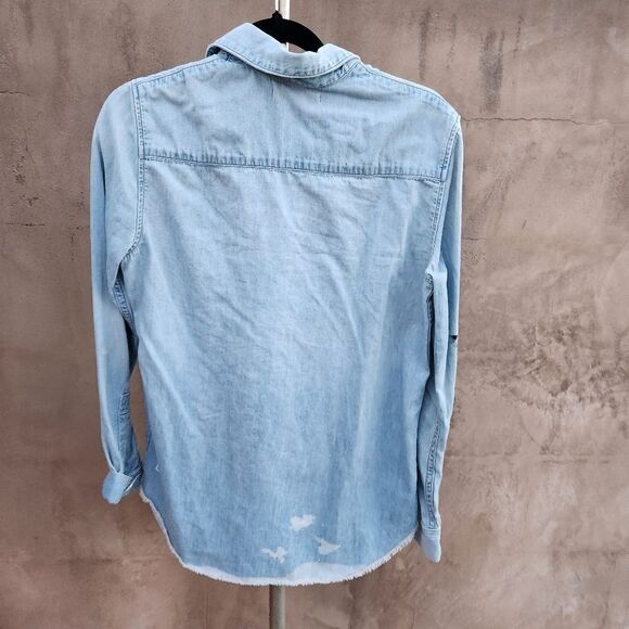 Distressed denim chambray shirt - Picture 6 of 8